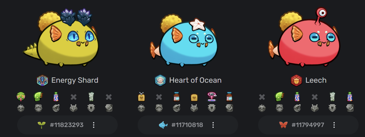 Example of Heart of Ocean Sponge team (screenshot from axies.io)
