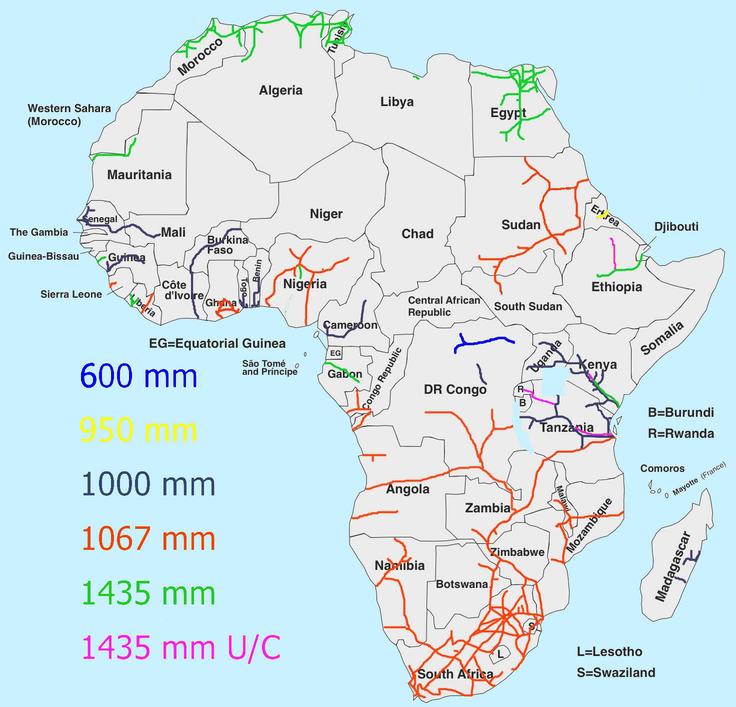 It is rather sparse: https://en.wikipedia.org/wiki/African_Union_of_Railways