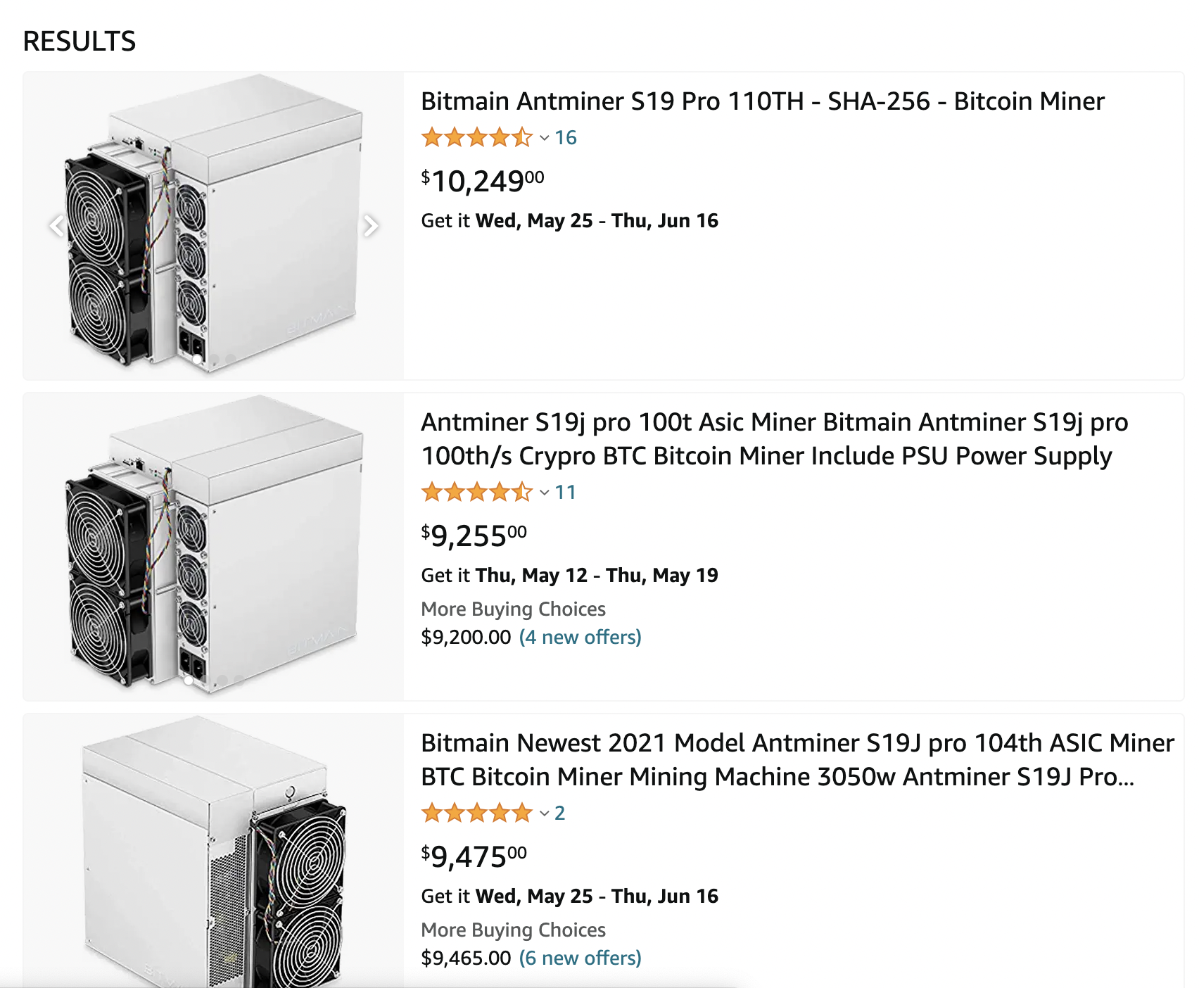 Bitcoin Miners on Amazon