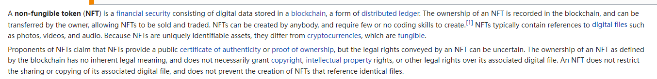 From Wikipedia - NFT