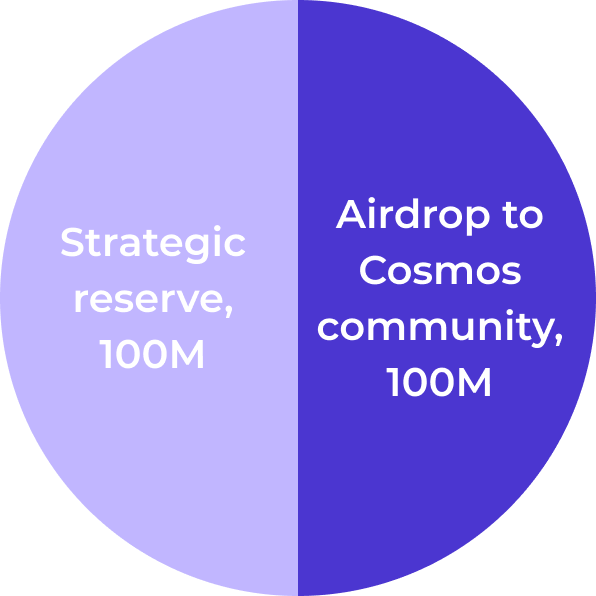 初始分配：战略储备：1亿，空投给cosmos社区：1亿