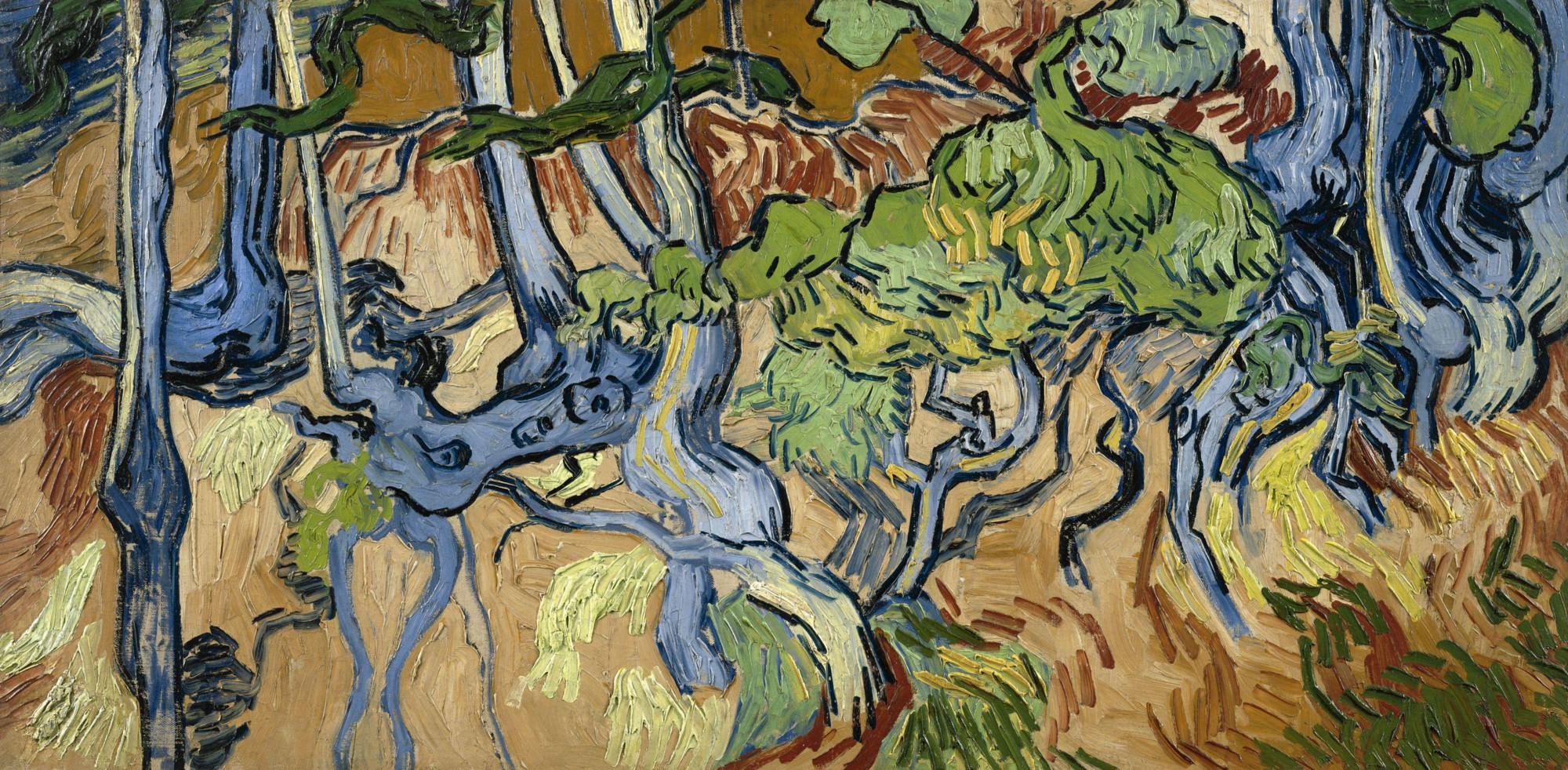 Vincent van Gogh, “Tree Roots and Trunks”, 1890 CE, Wikipedia, public domain.[2]