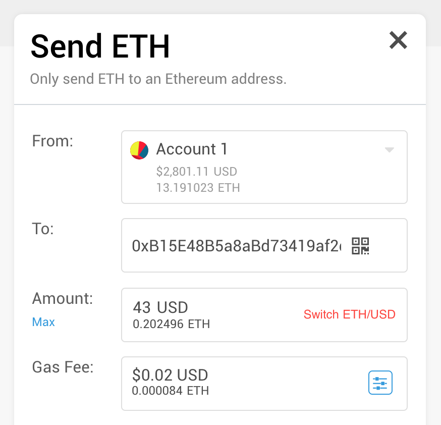 To send ETH via the MetaMask wallet, just paste in the receiver’s address and specify the amount 