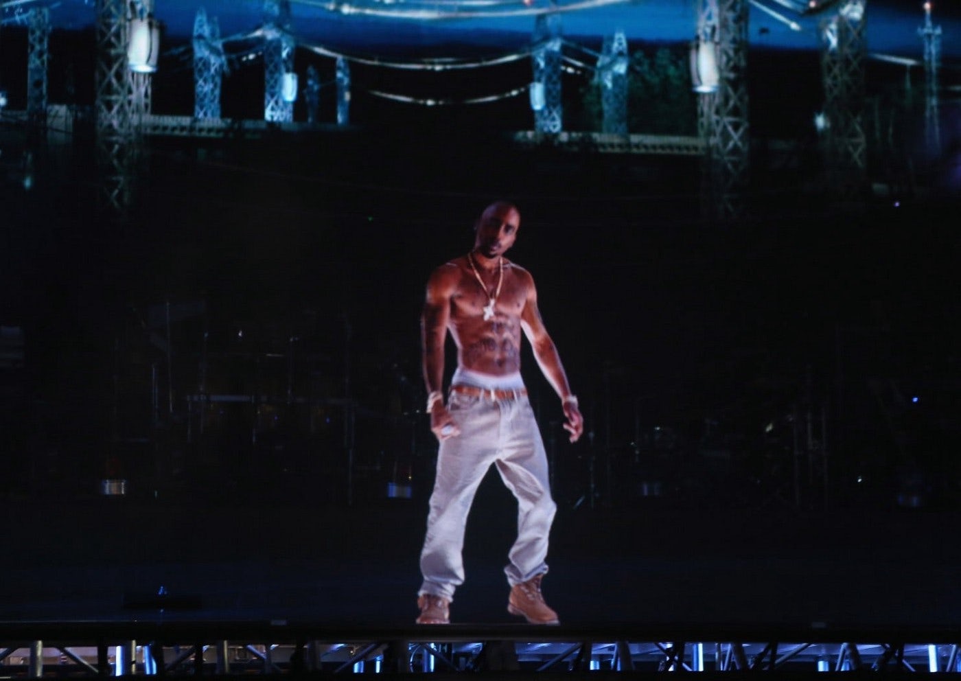 Tupac Shakur performs on stage as hologram, April 15, 2012 in Indio, California.