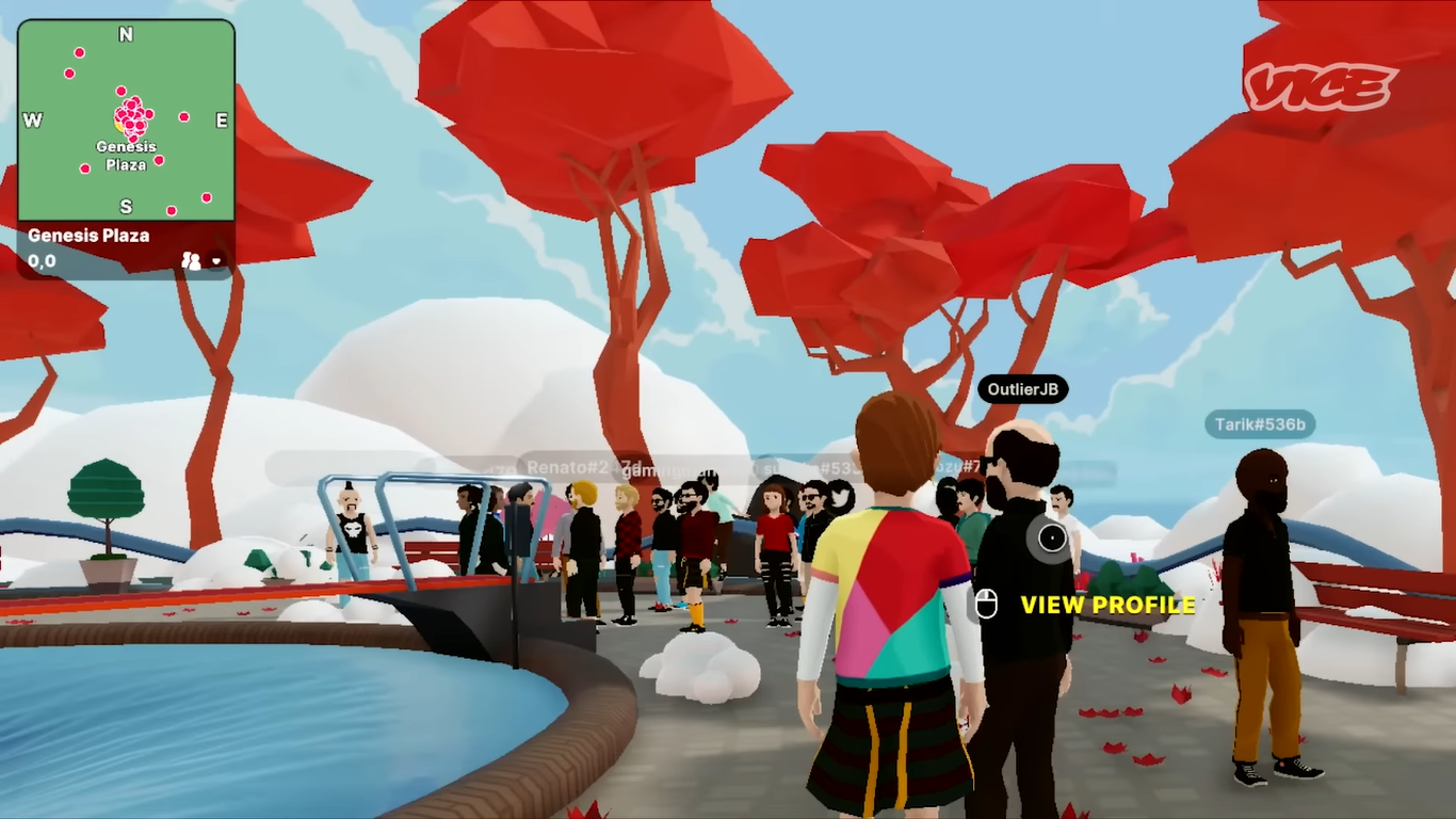 VICE's Michael Moynihan and Outlier Venture's Jamie Burke exploring Decentraland (Source: Reference #5)