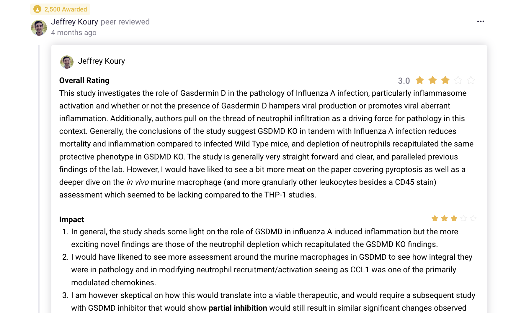 Example of a Peer Review on ResearchHub