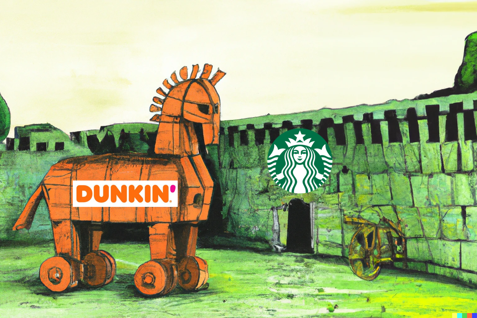 It's a giant wooden horse filled with coffee and donuts — what could go wrong?!
