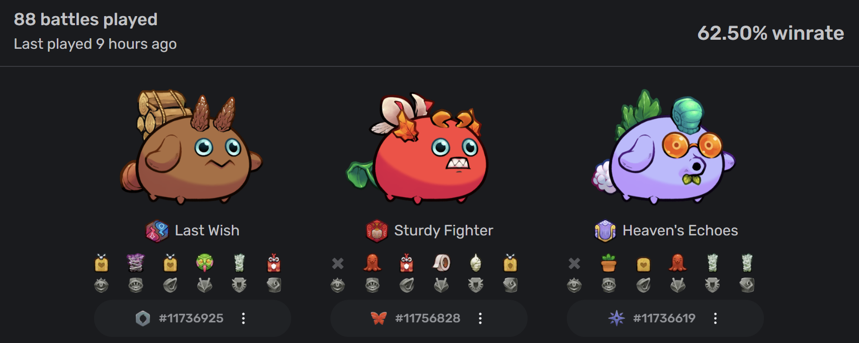 Example of Pure Damage Sturdy Fighter team (screenshot from axies.io)