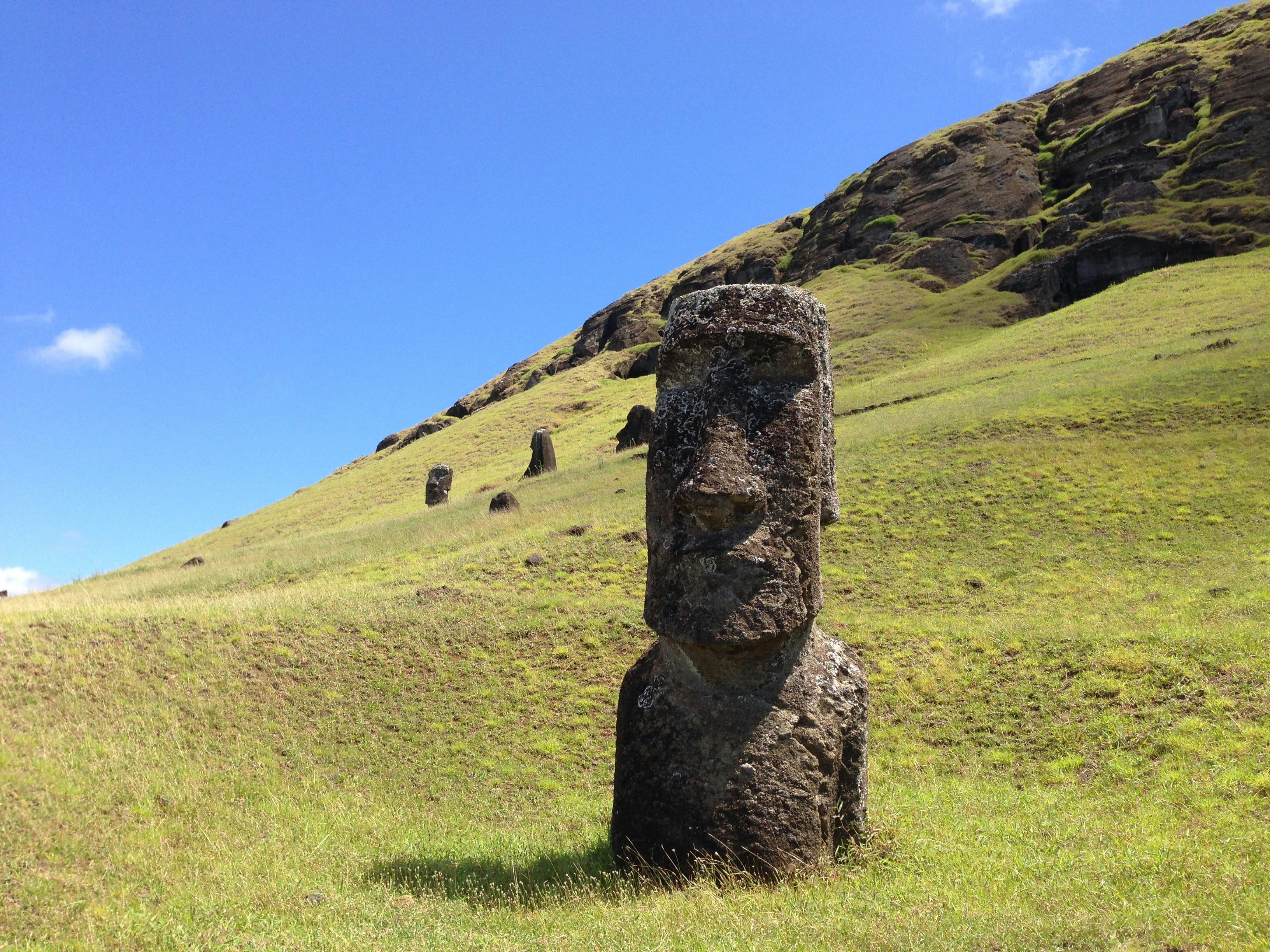 Moai are monolithic human figures carved by the Rapa Nui people on Easter Island