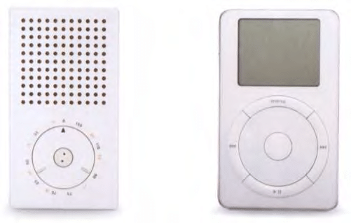 The Braun T3 Transistor by Dieter Rams (1958) next to the iPod (2001)