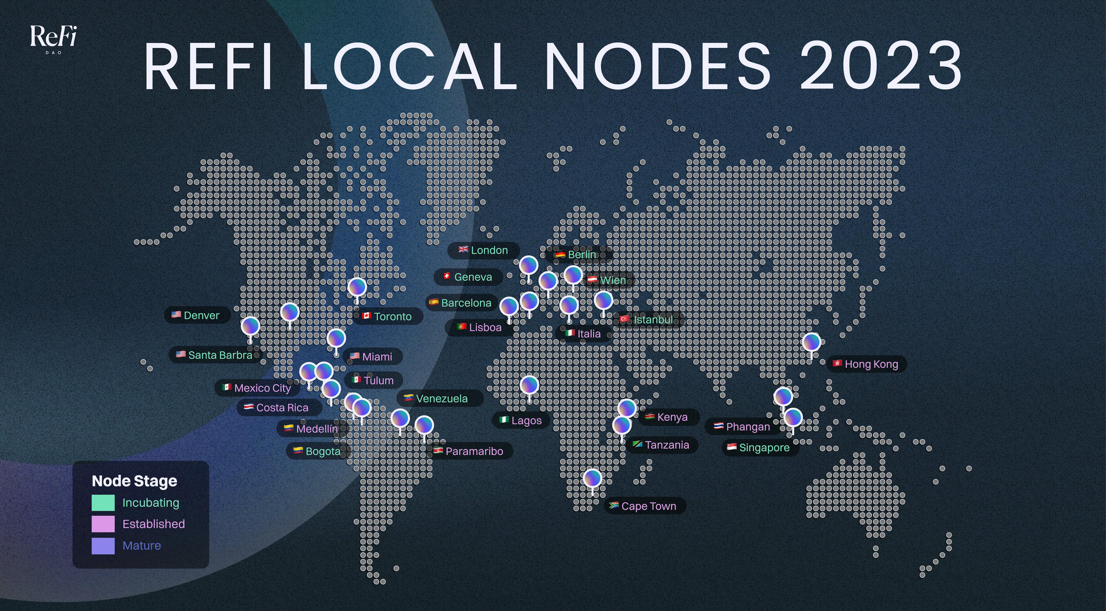Map of the 2023 development of ReFi Local Nodes around the world
