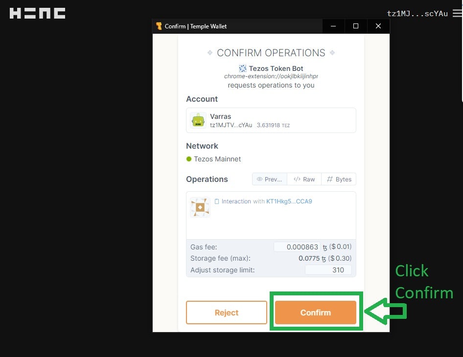 7. Confirm Transaction in your Wallet
