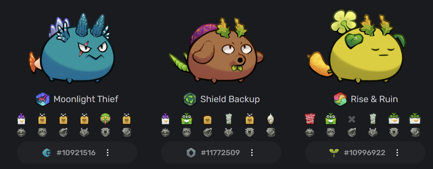 Example of a Sustain team (screenshot from axies.io)